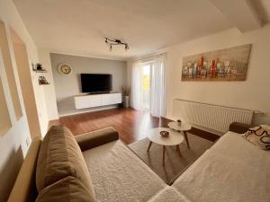 ein Wohnzimmer mit einem Sofa und einem TV in der Unterkunft Apartman Stupe in Livno