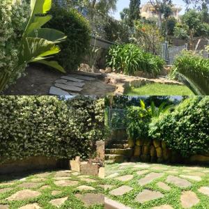 two pictures of a garden with a stone path at Dedelollo’s Home in Sanremo