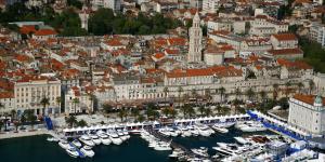 an aerial view of a harbor with boats in the water at Apartment 4 You in Split in Split