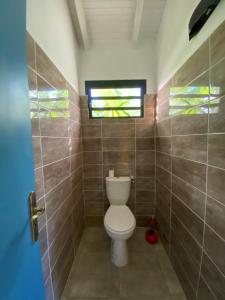 a bathroom with a toilet and a window at Maison créole in Anse-Bertrand