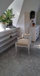 een kamer met een stoel en een bureau met planten bij room to the east in Viimsi