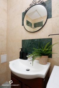 La salle de bains est pourvue d'un lavabo et d'un miroir. dans l'établissement Stylish Concept Studio, à Bucarest
