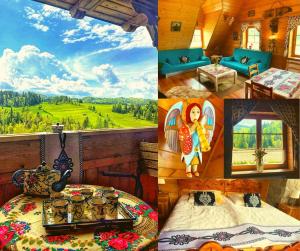 a collage of pictures of a room with a bed and a window at Willa Zawadówka in Szczawnica