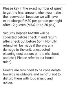 uma imagem de uma mensagem de texto sobre o pedido de um bilhete em Ocean 25 Shamrock Beach Big Group 6 Bedroom 5 Bathroom with Pool em Tanjung Bungah