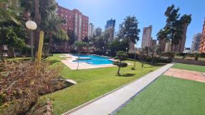ベニドルムにあるApartamento Edificio Gemelos XII -17の都市のプール付き公園