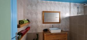 a bathroom with a sink and a mirror at Métisse M&J location voiture sur demande in Saint-Paul +29 photos