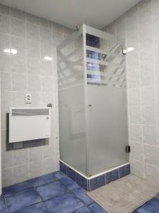 een douche met een glazen deur in de badkamer bij MARIJA APARTMAN in Osijek