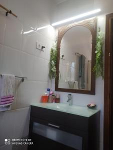 a bathroom with a sink and a mirror at Habitación privada en casa particular, montaña in Olesa de Bonesvalls