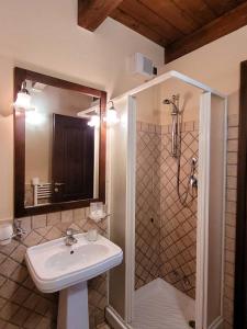 a bathroom with a sink and a shower at Locanda San Pietro in Preturo