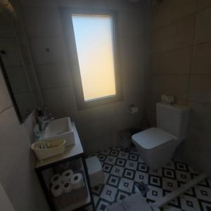 bagno con servizi igienici, lavandino e finestra di Eirini's Apartment a Análipsis