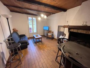 een woonkamer met een bank en een open haard bij Louis Maissa in Saint-Martin-Vésubie