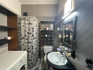 a small bathroom with a sink and a toilet at Seaside apartment in Athens +11 photos
