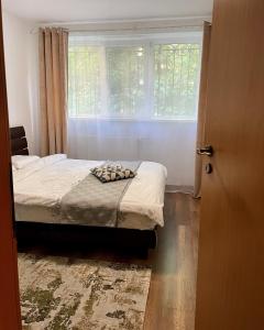a bedroom with a bed and a window at Cozy and Clean Apartment, near National Arena in Bucharest