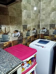 a washing machine in a kitchen with cups of coffee at Big , Pyramid view in Cairo