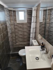 a bathroom with a sink and a toilet and a window at NP apartment in Neoi Epivates