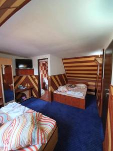 Ένα ή περισσότερα κρεβάτια σε δωμάτιο στο Pensiunea Brandusa