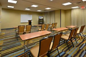 a classroom with tables and chairs and a whiteboard at Fairfield Inn & Suites Wytheville in Wytheville