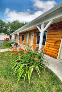 uma casa com uma planta em frente em Alger Falls Motel em Munising