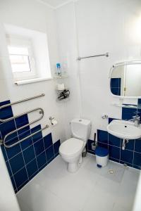 a bathroom with a toilet and a sink at Hotel Tomas in &Scaron;iauliai