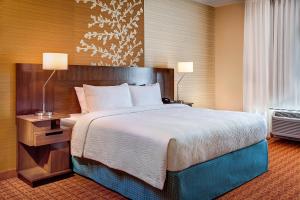 um quarto de hotel com uma cama grande e uma janela em Fairfield Inn & Suites Lincoln Crete em Crete