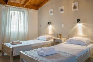 a bedroom with two beds and a window at Amelia rooms in Batsi