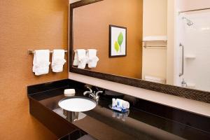 y baño con lavabo y espejo. en Fairfield Inn & Suites by Marriott San Antonio SeaWorld / Westover Hills en San Antonio