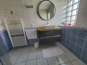 a bathroom with a sink and a mirror at chez houria appartement pour 2 personnes in Cournon-dʼAuvergne
