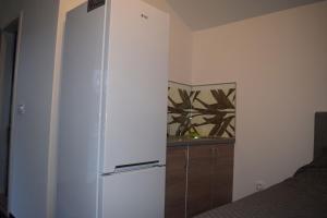 a white refrigerator in a room with a bed at Apartman Maga in Čapljina