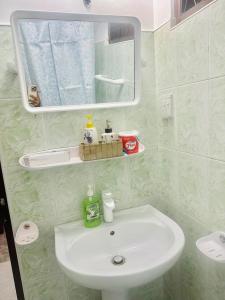 a bathroom with a white sink and a mirror at Sea Breeze Guest House in Negombo