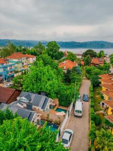 an aerial view of a town with cars parked in a street at Latte Villas in Sapanca