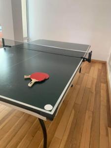 a ping pong table with a ping paddle on it at Pokoje Sunshine World Suites in Zakopane