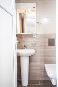 bagno con lavandino e specchio di Apartments Jelena Ulcinj a Ulcinj