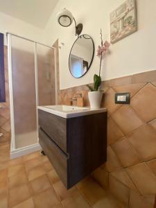 カンポフェリーチェ・ディ・ロッチェッラにあるHome La Palmettaの洗面台と鏡のあるバスルーム