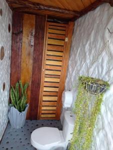 a bathroom with a toilet and a plant at Alojamiento rural Bellavista Experiences in Mocoa