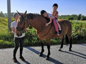 a woman and a little girl sitting on a horse at Vigra vintage in Vigra