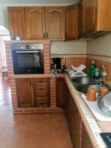 uma cozinha com um lavatório e um micro-ondas em Orchid of Estepona em Estepona