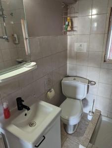ein kleines Bad mit WC und Waschbecken in der Unterkunft Sunny Terrace in Glyfada in Athen