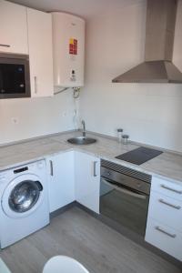 eine Küche mit einer Waschmaschine und einem Waschbecken in der Unterkunft Nuevo apartamento en Santander! in Santander