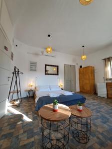 una camera con un letto e due tavoli di Poudas House a Cherronisos
