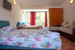 a bedroom with a bed and a couch at Family Apartments Vukcevic in Čanj