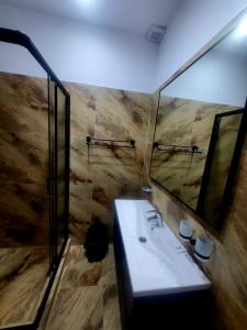 bagno con lavandino e specchio di Cirex Delta Club Sulina a Sulina