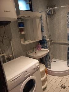 a bathroom with a washing machine and a sink at Apartments IRINA in Donji Stoliv