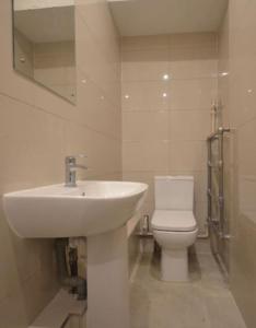 y baño con lavabo blanco y aseo. en Lovely London Apartment, en Londres