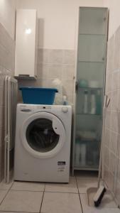 een wasmachine in een badkamer met een kast bij Moni in Aprilia Marittima