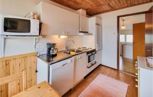 a kitchen with a white refrigerator and a microwave at Awesome Apartment In Kungshamn With House Sea View in Kungshamn