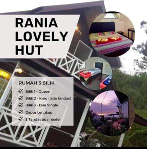 een flyer voor een huis met een bed en een spiegel bij Rania Lovely Hut Homestay Kundasang in Kampong Kundassan