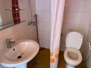 y baño con lavabo y aseo. en Livingstone Legacy Lodge, en Arusha
