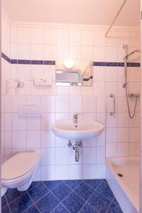 een witte badkamer met een wastafel en een toilet bij Appartment Isabelle in Presseggersee