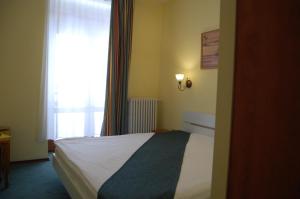 a hotel room with a bed and a window at Hotel Bucegi Portile Regatului in Paraul Rece