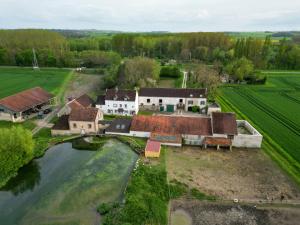 einem Luftblick auf ein Haus und einen Fluss in der Unterkunft Le Moulin Neuf in Brienon-sur-Armançon